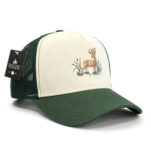 Gorra Trucker Bordada Bicolor con Diseño de Ciervo, Estilo Vintage, Crema y Verde Oscuro, Malla Trasera, Gorra de Béisbol para Exteriores, Venta al por Mayor - Product Image 3