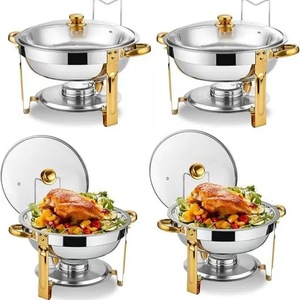 Equipo de Buffet Comercial para Bodas y Hoteles, Recipiente para Calentar Comida de Acero Inoxidable de 5L, <span class=keywords><strong>Dorado</strong></span>, con Calentamiento a Combustible, Larga Duración - Product Image 4