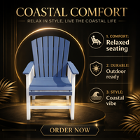 Chaise Adirondack moderne bleue et blanche en HDPE, mobilier d'extérieur au design classique, siège confortable pour jardin, patio, parc, portable