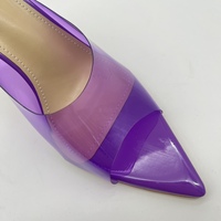 Sandales en PVC à bout ouvert avec logo personnalisé, couleur violette, talons aiguilles sexy, antidérapantes, souples, pour le printemps et l'été, avec cristaux