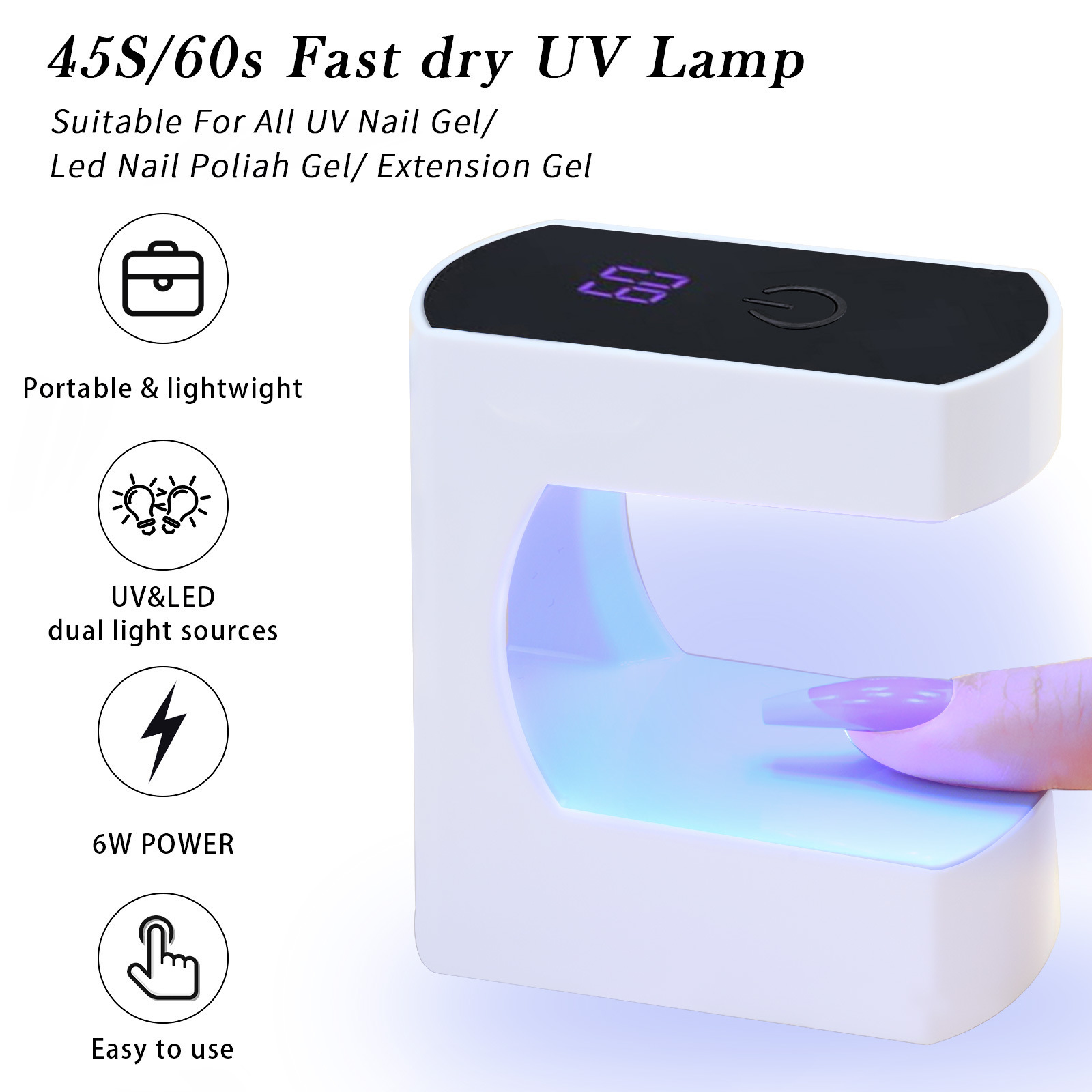 BAQI Mini UV LED Nail Lamp, Portable 6W USB Nail Dryer, Polish Curing LED Manicure Tool, Gel Light Mouse Shape Pocket Nail Art Tool for Home and Salon Use, Pink
