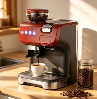 Machine à café électrique avec moulin à café intégré en acier inoxydable, pompe 19 bars, compatible multi-capsules, réservoir d'eau transparent de 2 L