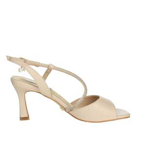 Sandalias de Tacón para Mujer Miabelle MB140 Color Crema con Punta Cuadrada y Correa en el Tobillo, Zapatos para Boda - Product Image 4