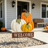Décoration de jardin en métal artisanale WELCOME Trio Citrouille pour l'automne, la récolte et Thanksgiving