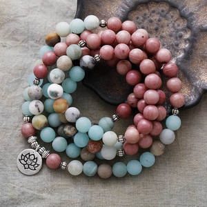 หินฝ้า8มม. สร้อยคอลูกปัด108 Mala Amazonite จี้ดอก<span class=keywords><strong>บัว</strong></span><span class=keywords><strong>ต้นไม้</strong></span>แห่งชีวิตสร้อยข้อมือสร้อยคอโยคะสำหรับผู้หญิงผู้ชาย - Product Image 1