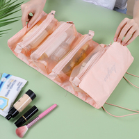 Sac de maquillage portable 4 en 1, compartiment de rangement séparable amovible, sac de rangement pliable pour articles de toilette