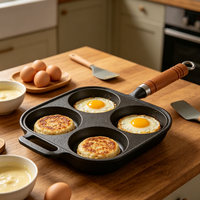 Poêle à Omelette en fonte, 4 trous, antiadhésif, avec deux poignées, Offre Spéciale