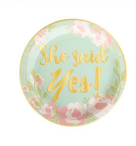 Factory Direct 9" <b>Disposable</b> Paper <b>Plates</b> for Wedding Party Occasions-'She Said Yes' Feature - Product Image 1
