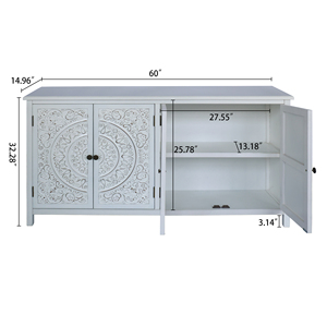 <b>White</b> Accent <b>Cabinet</b> 60 In 4 Doors Rustic Wood Sideboard <b>Storage</b> Buffet <b>Cabinet</b> For Home - Product Image 6