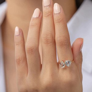 Anillo Personalizado de Moda AR057, Anillos Ajustables de Plata de Ley 925 con Forma de Gota de Agua y Corazón para Mujer, Joyería Fina - Product Image 3