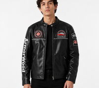 Giacca da Uomo in Pelle PU Stile Racer Nera con Colletto Alto e Zip, Design Retrò Patchwork, Stile Biker, Abbigliamento Streetwear alla Moda