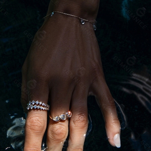 Gemnel Triplet Droplet Ring 925 Sterling Silver Pear Diamonds Half Bezel 14K Gold Band - Product Image 4