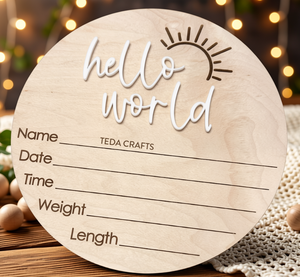 Cartellino per bambini con scritta scritta <span class=keywords><strong>in</strong></span> legno moderno con scritta di benvenuto con scritta scritta per bambini, ciao segnale di annuncio di nascita del mondo - Product Image 6