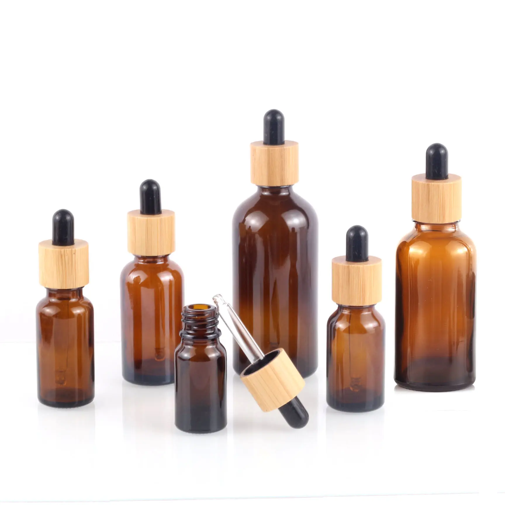 Factory Original Stock Price Cosmetic Packaging 30 Ml Essential Oil Bamboo Cap Dropper Glass Bottles
