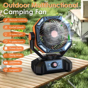 מאוורר מחנאות פלסטיק נייד עם סוללה נטענת 16000mah נטענת מתנודד אוטומטי & led תאורה לשימוש חיצוני - Product Image 2