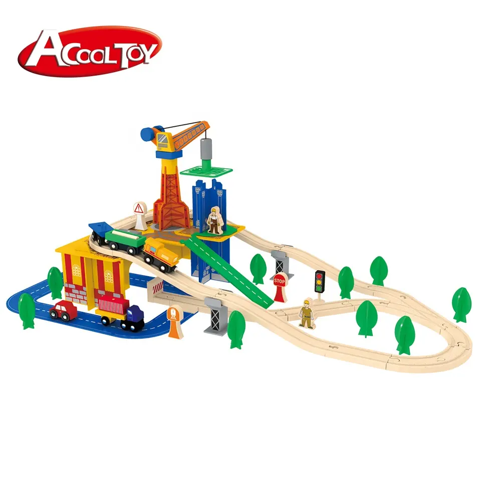 Train Set,crane Train Set, Construction Train Set 80pcs Wooden Slot Toy Color Box EN71 ASTM 44*7*32 Cm 46*31*34 Cm 92*38*30 Cm