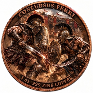 Rilievo 3D in Rame .999 da 1 Oz con Due Gladiatori Romani che si Incontrano con Spada su Scudo Davanti a un Muro di Fortezza, Oggetto da Collezione Antico, Decorazione, Regalo - Product Image 2