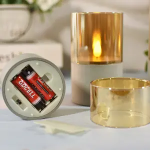 3 pz/set LED lume di candela pilastro stile con finto cemento grigio guscio a batteria durevole per soggiorno eleganza