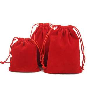 Bolsa de Terciopelo Personalizada Reutilizable Roja con Logotipo Personalizado para Regalo de Boda, Bolsa Protectora con Cordón - Product Image 1