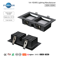 Downlight carré double tête 168x88x80mm, découpe 155x75mm, 2x7W 2x9W 2x12W, CRI>90Ra, 5CCT, DALI, CE, RoHS, EMC, LVD, SAA, ISO9001, OEM, ODM