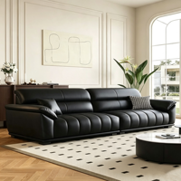 Ensemble de canapés modernes en cuir marron, canapé sectionnel droit avec fauteuil individuel et ottoman, meubles de salon