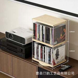 Support rotatif en bois pour CD, double couche, pour bureau, boîte de rangement CD/cassette, présentoir décoratif transparent - Product Image 4