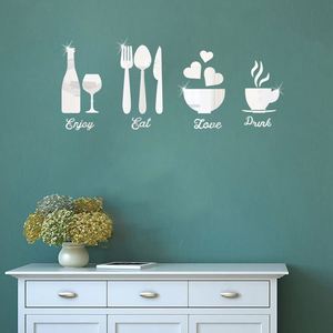 Acrylic Wine Glasses & Cutlery Set with 3D <b>Wall</b> <b>Stickers</b> Creative Self-Adhesive Mirror Decals for Living Room Dining Room <b>Decor</b> - Product Image 5