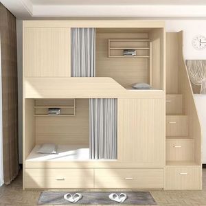 เตียงสองชั้นเหล็กแบบโมเดิร์นคุณภาพดีขนาดควีนไซส์ พร้อมบันได สำหรับใช้ในโรงเรียนและโรงแรม - Product Image 2