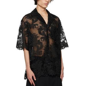 Di alta qualità estate uomini Casual lusso <span class=keywords><strong>Tulle</strong></span> e pizzo camicia produttore su maniche corte camicie nere trasparenti per gli uomini - Product Image 2
