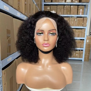Perruques Courtes en Cheveux Naturels, 100% Vierge Brésilienne, Modèle Bob, Bouclées Style Africain, avec Closure 4x4, pour Femmes, Vendues à Bas Prix - Product Image 2