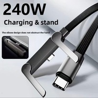 Support de téléphone pliable 240W avec câble de données Type-C à charge rapide à tête coudée pour téléphones mobiles et téléphones portables, gaine tressée