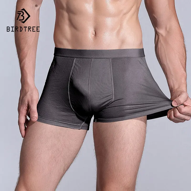 Birdtree 100% soie naturelle culotte mâle Sexy sous-vêtements hommes respirant u-convexe conception élastique boxeurs 2023 nouveau U34753C