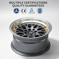 Jantes en aluminium Flowtone de haute qualité, 15 pouces, 4x100/114.3, gris canon, lèvre usinée, rivets, design maillé, pour Honda, Toyota, Mazda