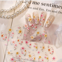 Autocollants pour ongles style français minimaliste, motifs floraux, bord doré 3D/5D, adhésifs DIY, à presser, vente en gros, décoration florale pour ongles