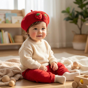 Nouveau béret pour bébé, chapeau doux et respirant pour la protection de la fontanelle du nouveau-né, chapeau de peintre pour enfants de style européen et américain - Product Image 3