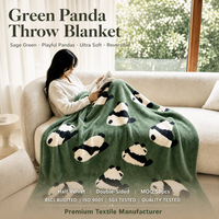 Tapisserie Panda Vert Sauge Crème Noir Blanc Frais Lumineux Velours Doux Double Face pour Canapé Lecture Jour Ensoleillé