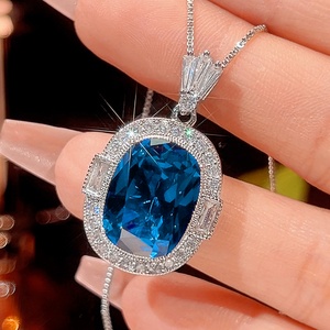 High Quality Eco-friendly Copper Party Jewelry <b>Set</b> 12*16-10*12mm Blue Cubic Zirconia Square Stylish Banquet Shiny Jewelry <b>Set</b> - Product Image 4