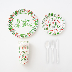 New Christmas Style Disposable Plate Set Home Party Paper Cup Knife Fork Spoon Plates Tableware Set - Product Image 2