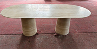 Table à manger ovale en travertin beige crème italien, sur mesure, en pierre naturelle de luxe, avec piédestal conique, pour cuisine et extérieur