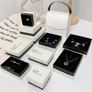 Custom Logo Modern Paper Jewelry <b>Case</b> Rectangle Lid and Base Gift Box with Gift Bag for Rings Necklace <b>Earrings</b> - Product Image 4