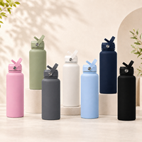 Bouteille d'eau isotherme en acier inoxydable écologique 1000 ml sans BPA avec logo personnalisé et paille, isolation thermique 12-24 heures