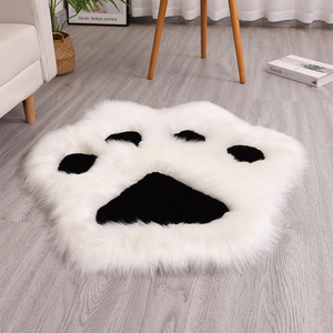 Tapis fantaisie en forme de patte de chat, imitation laine et poils de lapin, antidérapant, pour salon, canapé, chambre, sol, blanc, jaune, noir - Product Image 2