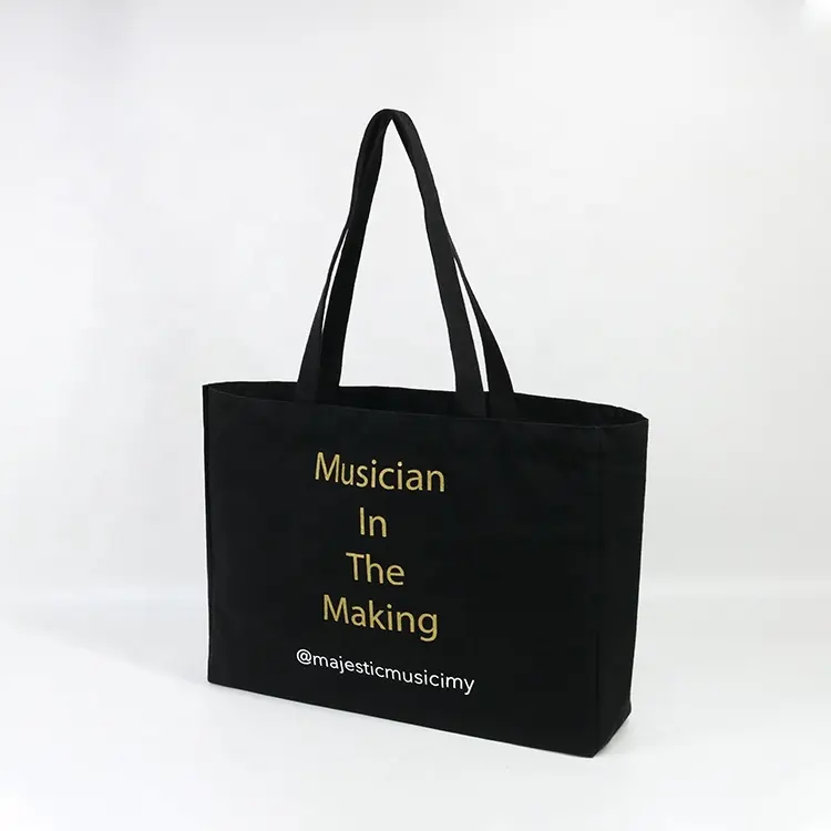 Benutzer definierte Marken produkte Shopping Shoulder Black Canvas Einkaufstasche Große Größe Neues Design Gedruckt Ihr eigenes Logo Insert Handle