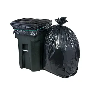 Big heavy duty garden 30 40 micron black foldable hdpe plastic can bucket bin garbage liner trash rubbish refuse bags