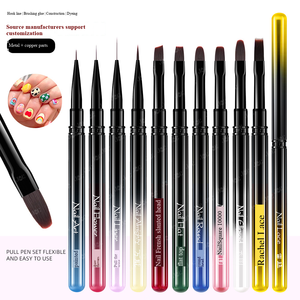 Pincel ovalado para uñas de gel UV, mango de metal cromado negro, cabezal plano y redondo, para construcción de uñas acrílicas, pintura y arte de uñas. - Product Image 4