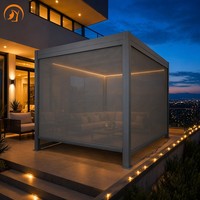 Pergola bioclimatique moderne en aluminium avec supports, toit à lames orientables, écran latéral rétractable manuel, imperméable, facile à assembler