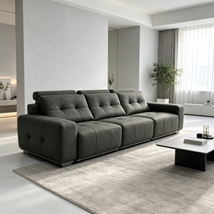 Sofá Seccional Moderno de Tela Gris con Diseño Acolchado, Brazos Cuadrados y Patas Metálicas para Sala de Estar - Product Image 1
