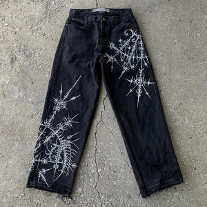 Fabricante de logotipo personalizado diseño bordado parche lavado hombres pierna recta bordado pantalones vaqueros - Product Image 1