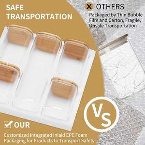 ชุดโหลแก้วเก็บอาหาร 6 ใบ พร้อมฝาไม้ ทรงสี่เหลี่ยม สำหรับเก็บเครื่องเทศอเนกประสงค์ในครัว - Product Image 4