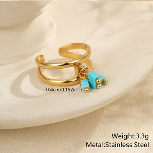 แหวนวินเทจขายส่งสั่งทำพิเศษ สแตนเลสสตีล 316L ชุบทอง 14k 18k PVD แฟชั่นปรับขนาดได้ ประดับพลอยเทอร์ควอยซ์ สำหรับผู้หญิง - Product Image 3